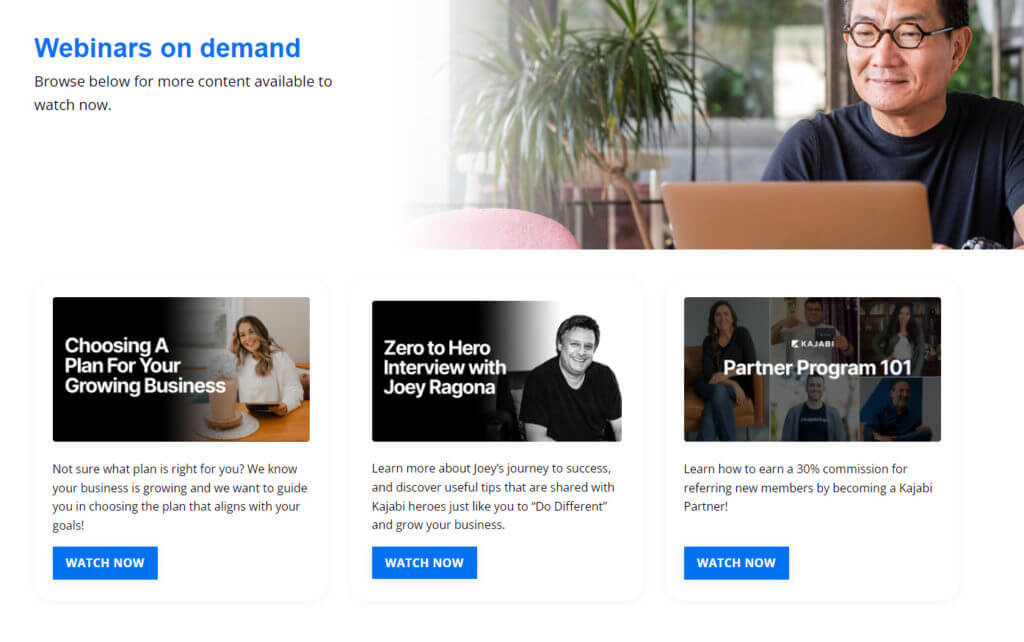 Screenshot of kajabi on-demand webinars