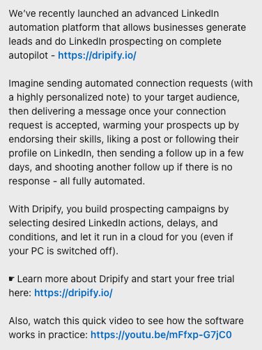 Screenshot to LinkedIn Message from Dripify