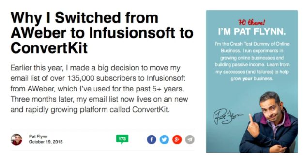 Screenshot of pat flynn feedback to convertkit
