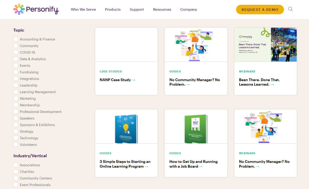 Screenshot of Personify Resources Page