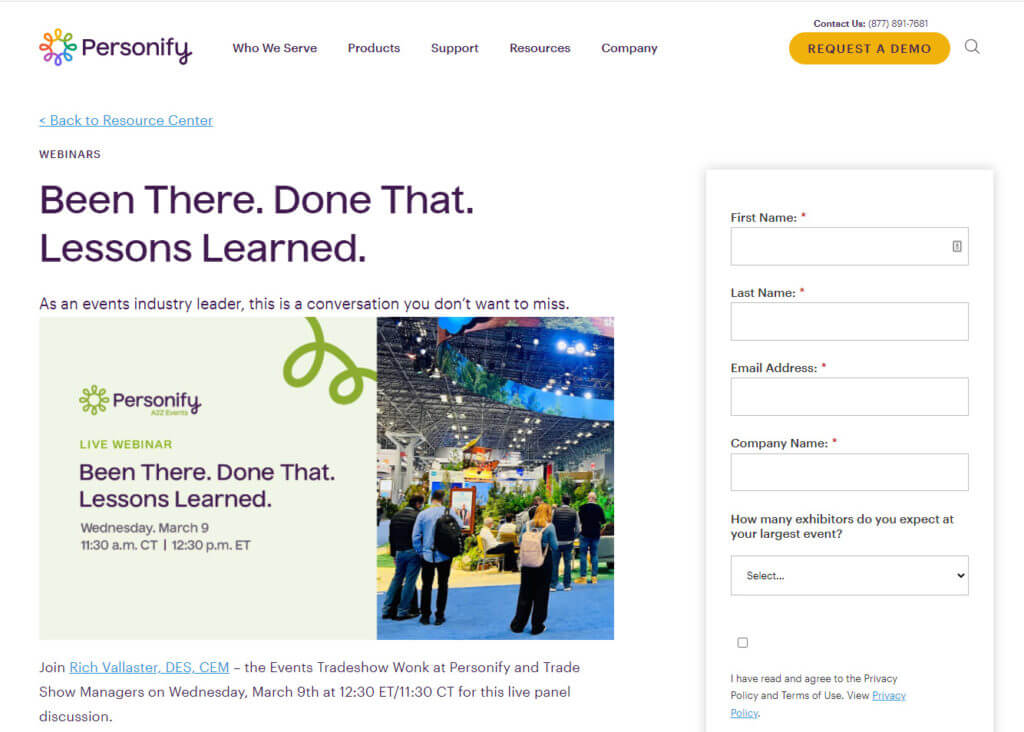 Screenshot of Personify Webinar Page