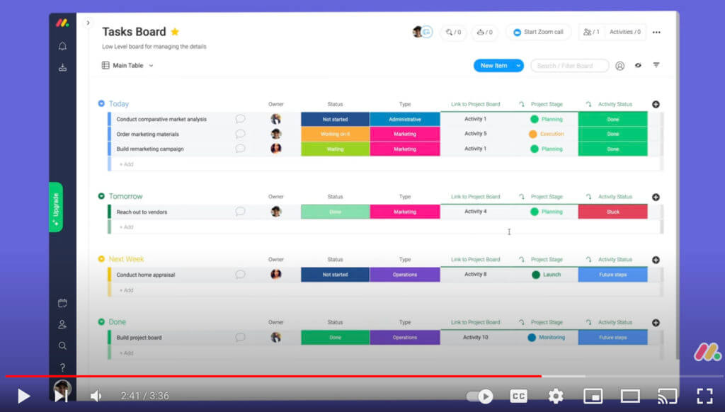 Screenshot of video on project management workflow