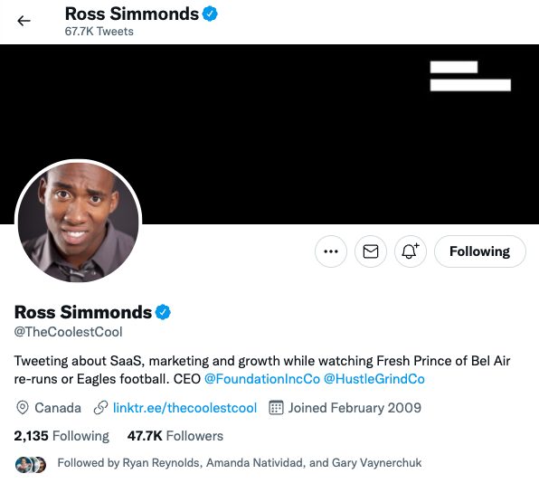 Screenshot of Ross Simmonds Twitter Profile