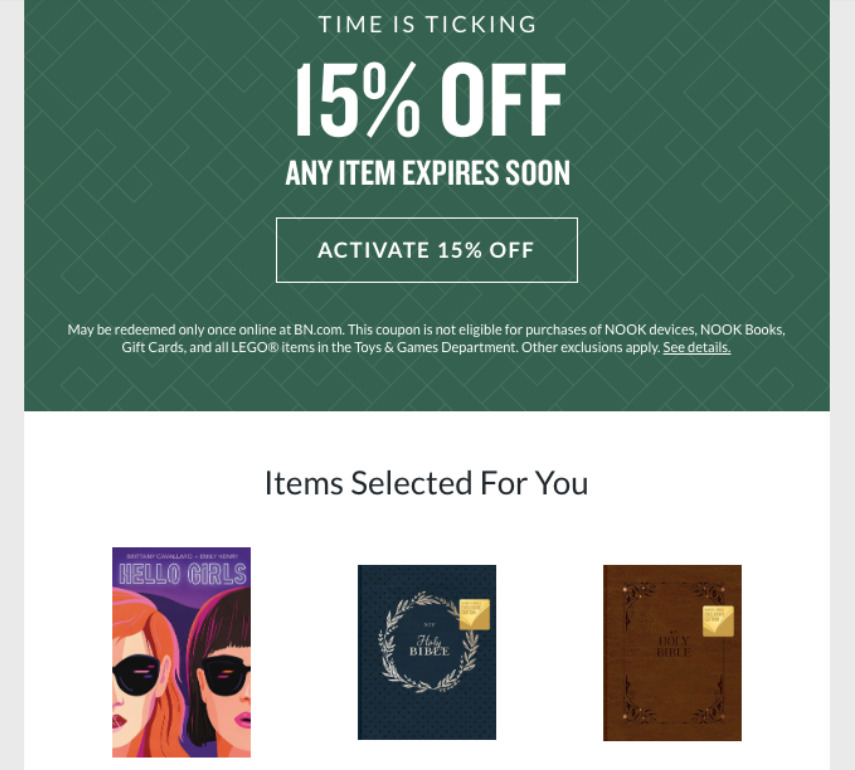 Screenshot of Barnes and Noble Limited Time Offer Cross Selling