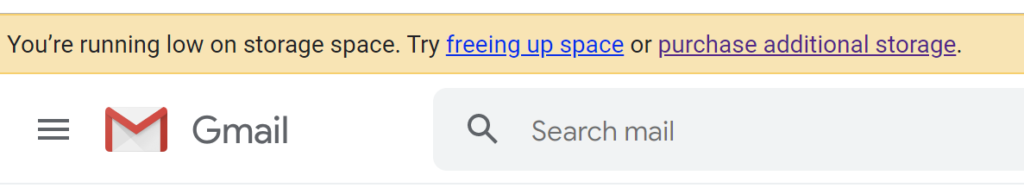 Screenshot of Google Drive Running Low on Storage Notification