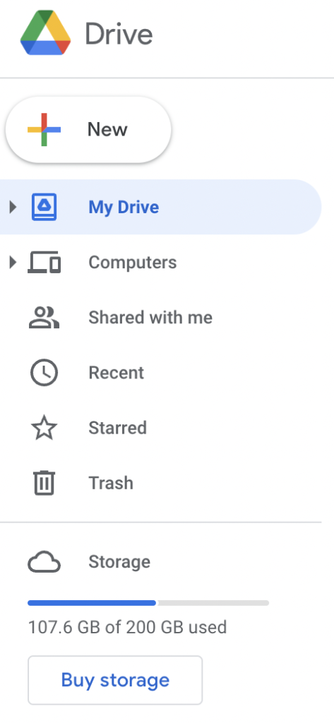 Screenshot of Google Drive