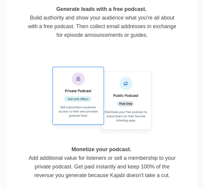 Screenshot of Benefits of using Kajabi’s Podcast