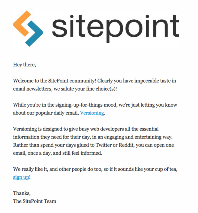 Screenshot of SitePoint Email Marketing
