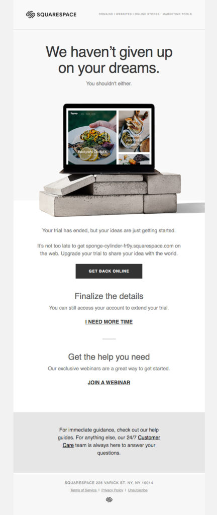 Screenshot of Squarespace End of Trial Email