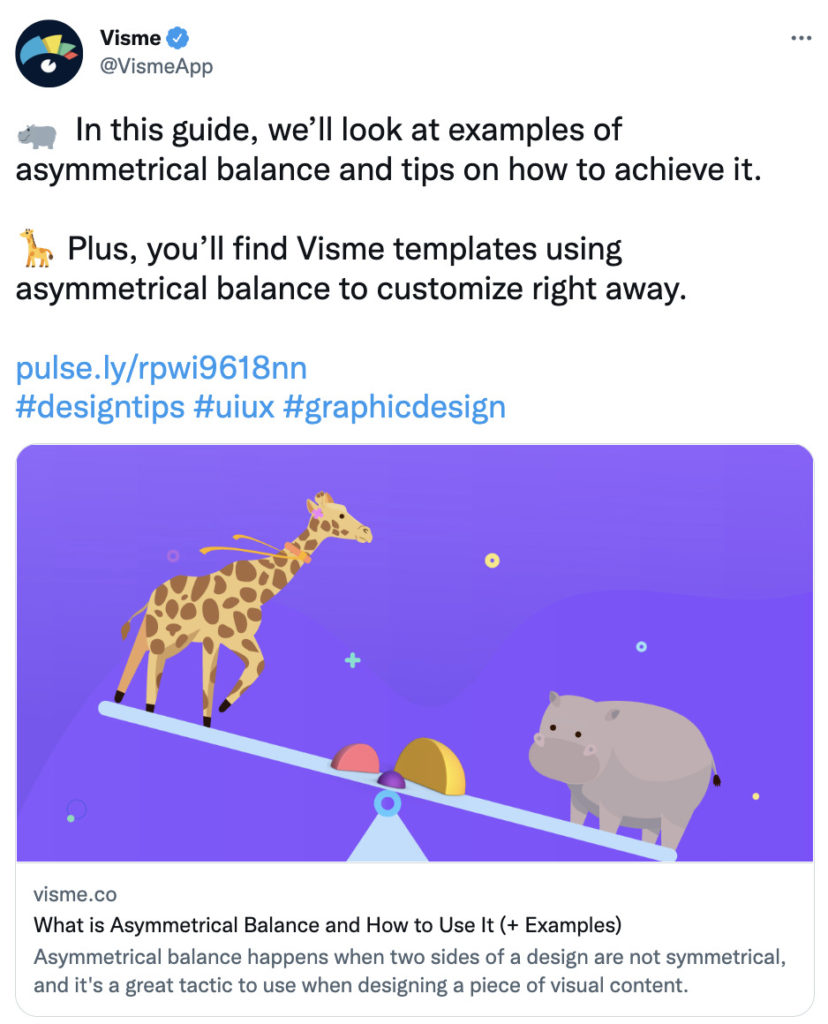 Screenshot of Visme’s Post about their guide to Asymmetrical Balance