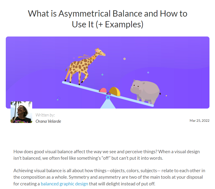 Screenshot of Visme Blog Post about Asymmtrical Balance on their website