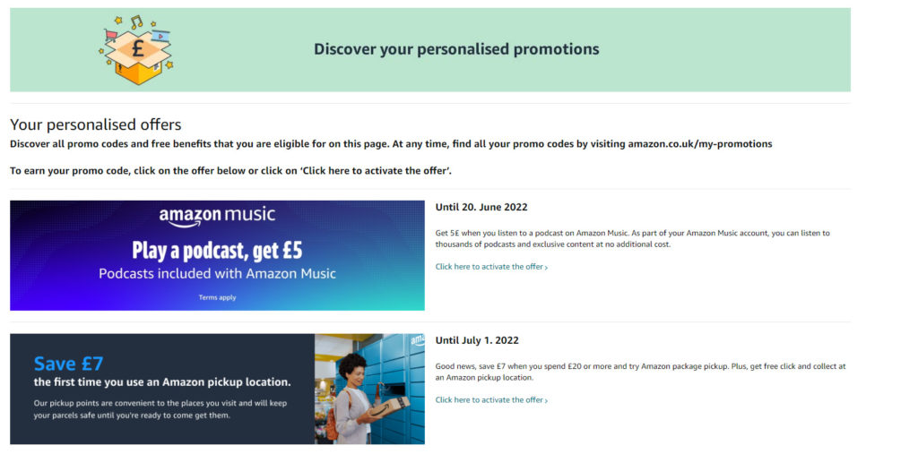 Screenshot of Amazon Personalize Offers