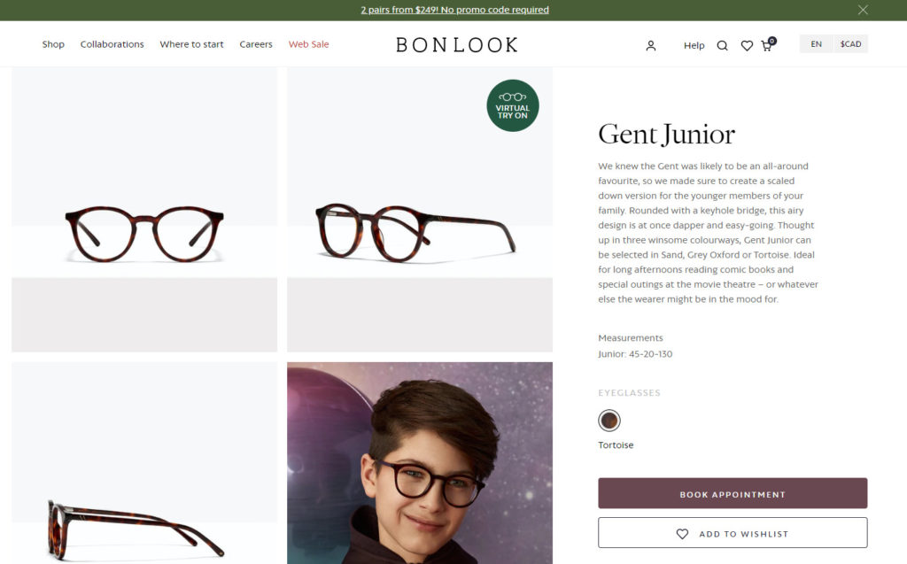 Screenshot of Bonlook Website