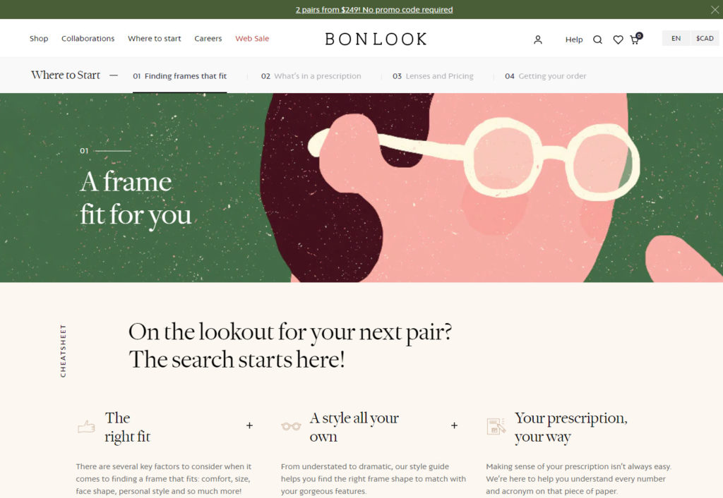 Screenshot of Bonlook Where To Start Page