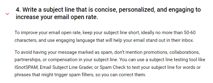 Screenshot of CXL Playbook Actionable steps mentioning writing a concise and personalized subject line