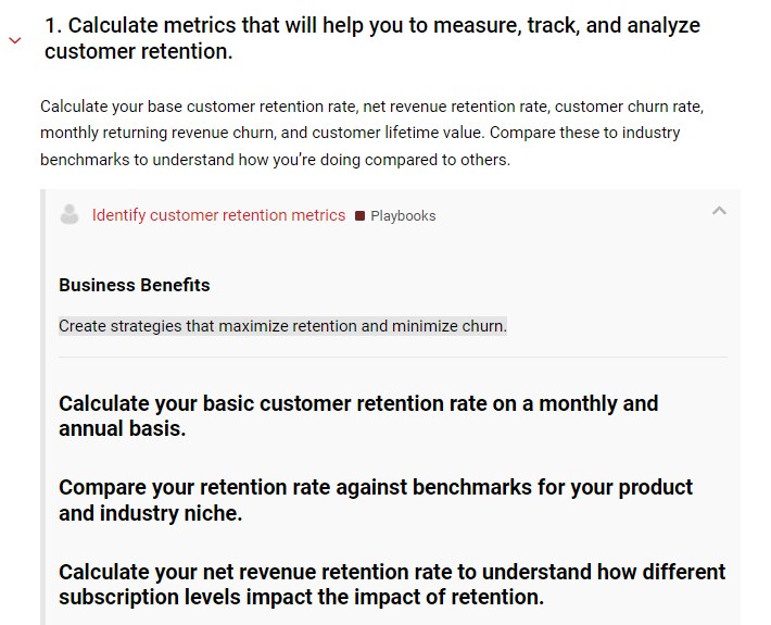 Screenshot of CXL Playbook providing brief instruction on how to identify customer retention metrics