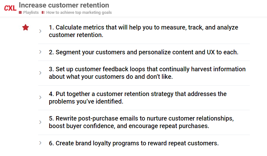 Screenshot of CXL Playbook Increase Customer Retention Page