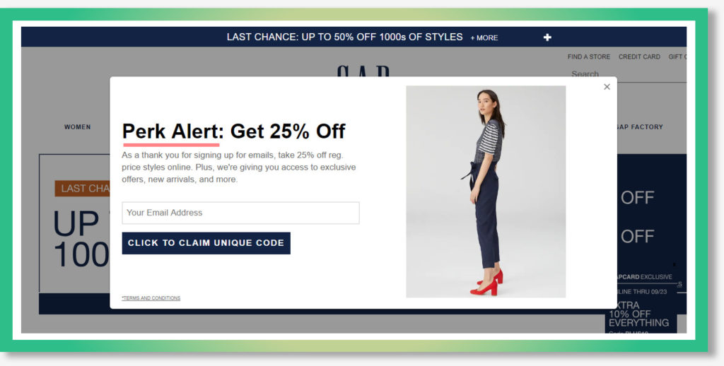 Screenshot of Gap’s CTA that appears on their website homepage