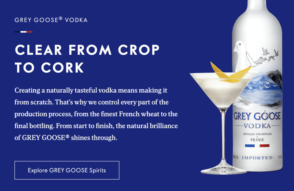 Screenshot of Grey Goose Explore CTA on their Website Homepage