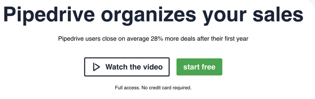 Screenshot of Pipedrive’s homepage CTA