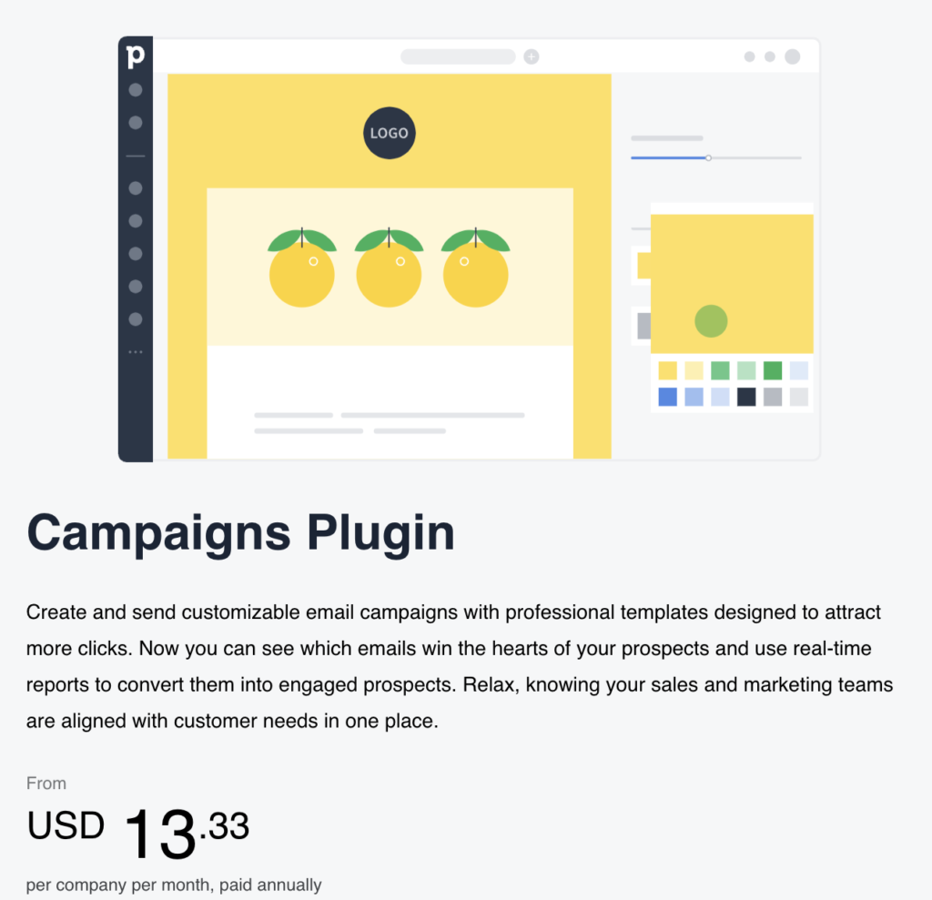 Screenshot of Pipedrive Pricing Page for Campaign Plug-in