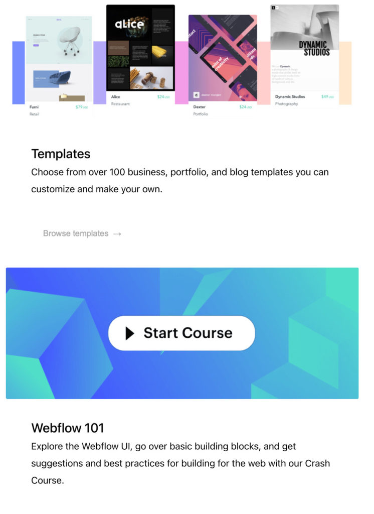 Screenshot of Webflow Welcome Email