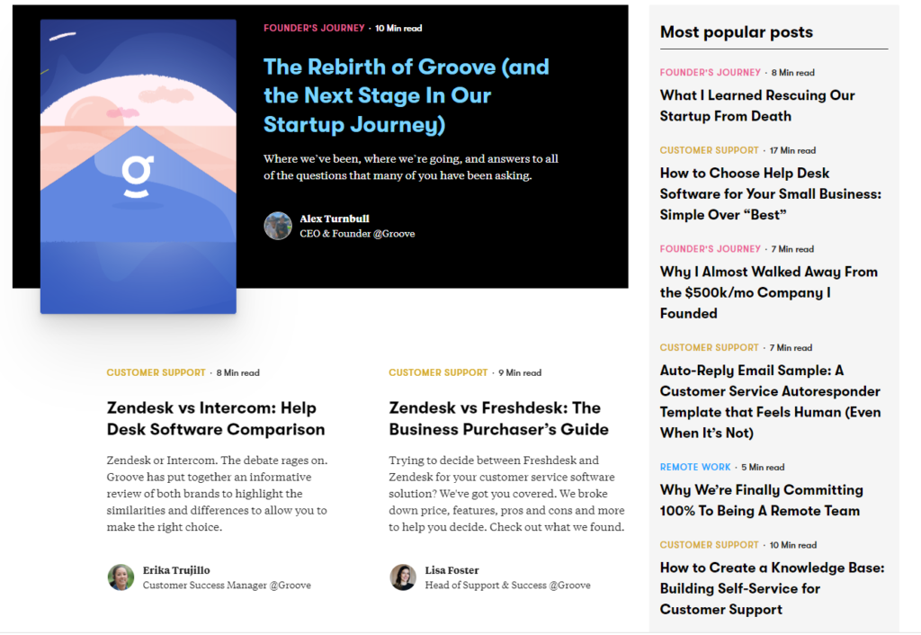 Screenshot of Groove Blog Page