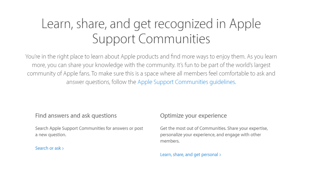 Screenshot of Apple Support Communities