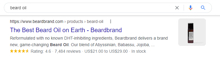 Screenshot of Beard Oil Search Result