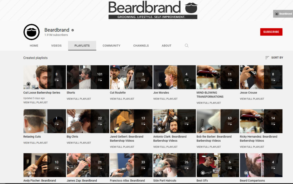 Screenshot of BeardBrand Youtube Playlist
