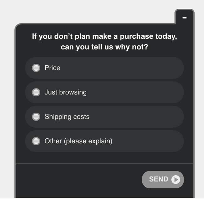 Screenshot of Cart Abandonment Survey