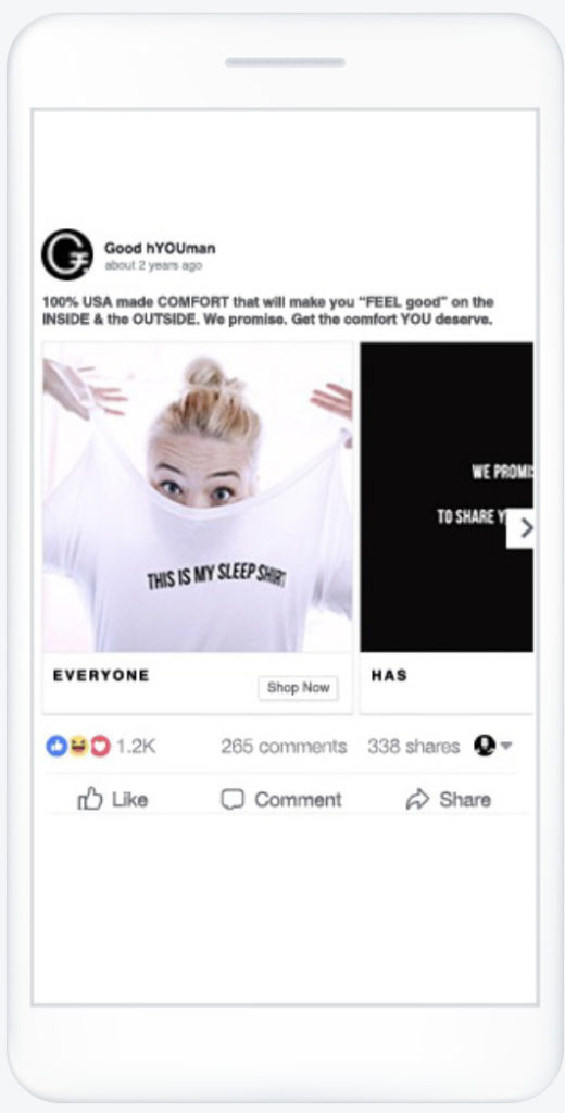Screenshot of Facebook Carousel Ads