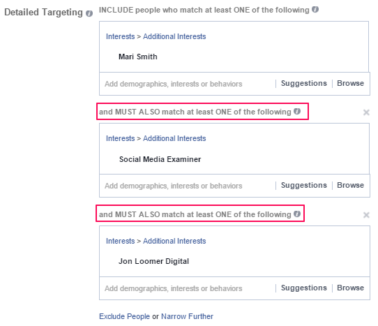 Screenshot of Facebook Detailed Targeting
