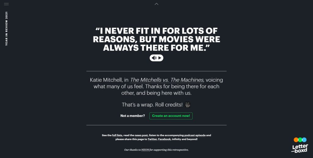 Screenshot of Letterboxd’s Movie poignant message