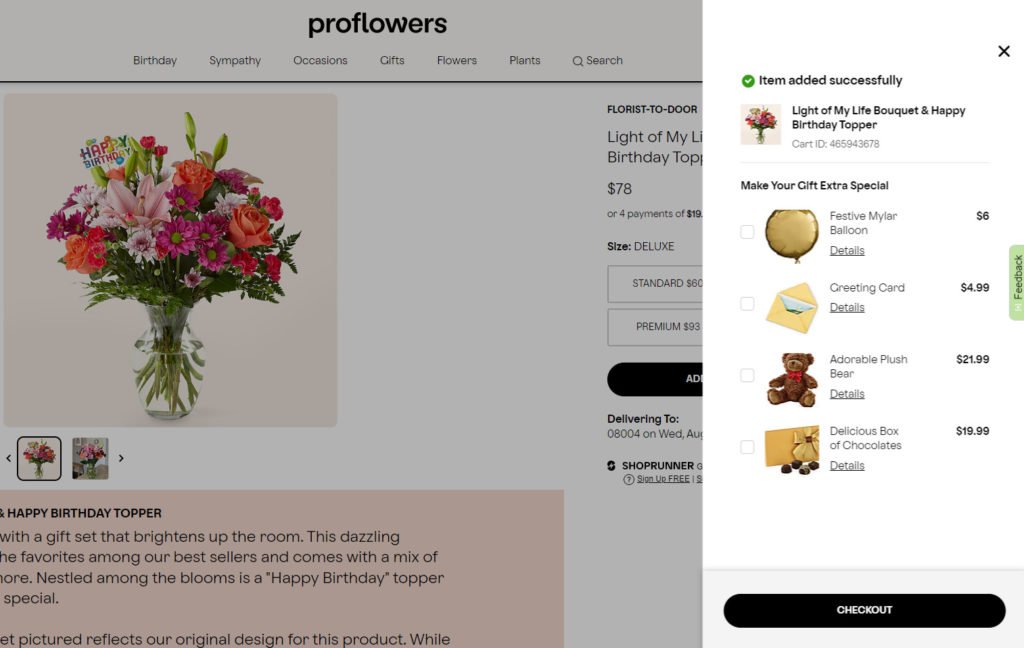 Screenshot of Proflowers Checkout Page