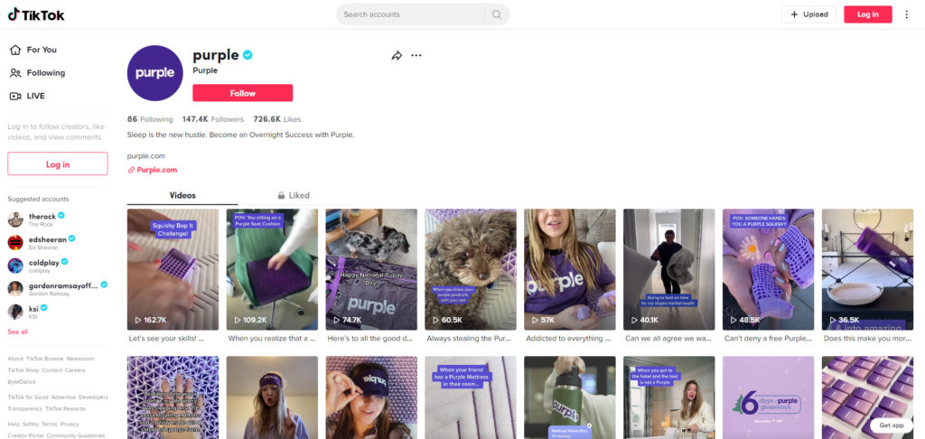 Screenshot of Purple TikTok Account