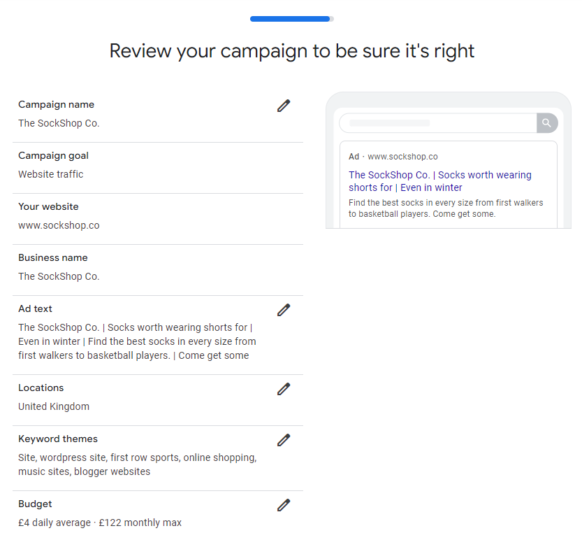 Screenshot of Google Ads Review Campaign