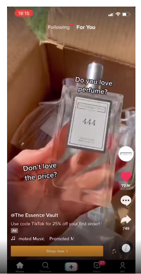 Screenshot of The Essence Vault’s TikTok Ad Campaign