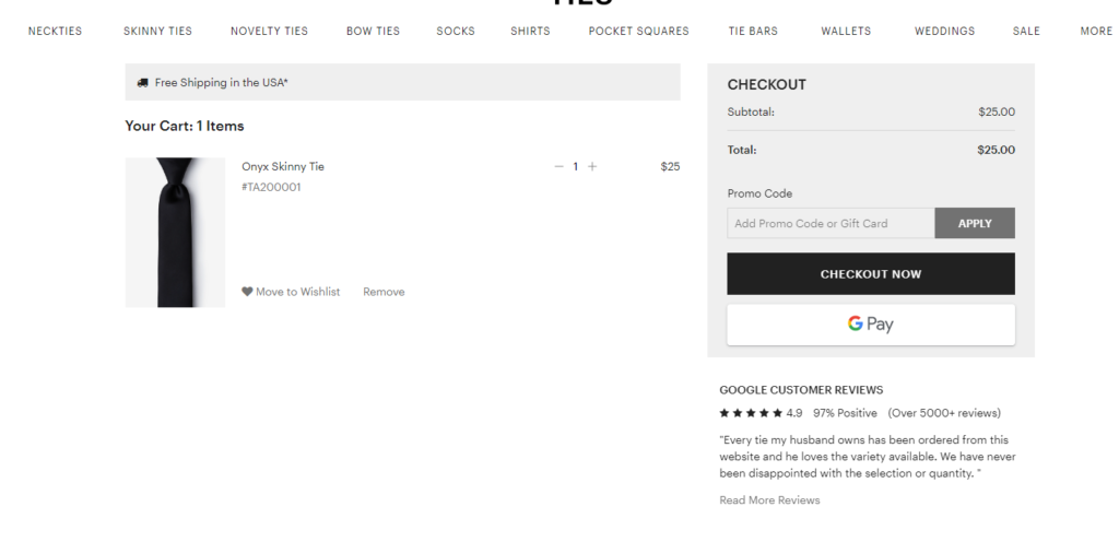 Screenshot of Ties Checkout Page
