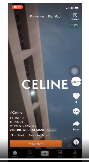 Screenshot of Fashion brand CELINE uses TopView ads to inspire action 