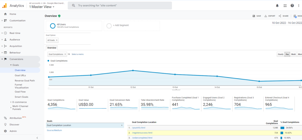 Screenshot of Google Analytics Conversion Overview