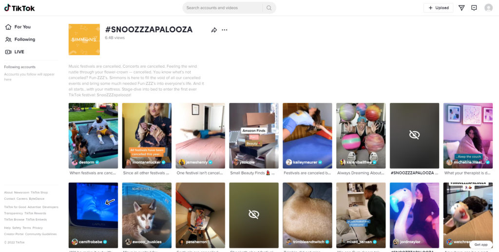 Screenshot of Snoozzzapalooza Challenge on Tiktok