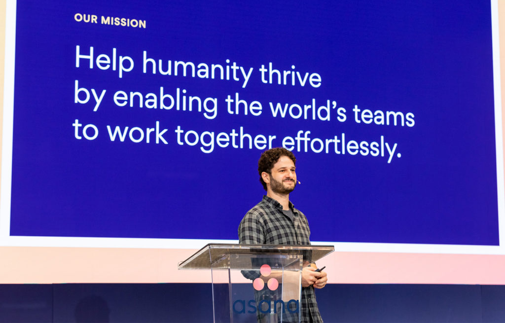Asana sharing their mission to help humanity thrive by enabling the world's teams to work together effortlessly