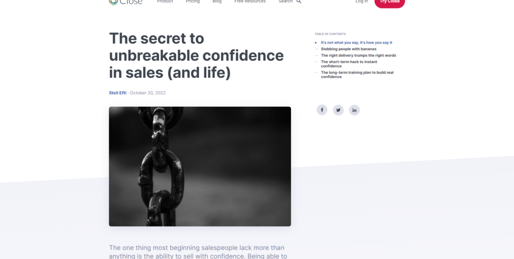 Screenshot of Close CRM’s Blog Content