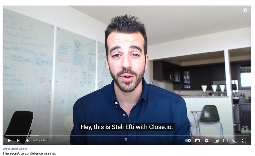 Screenshot of a video about confidence in sales created using Close blog post