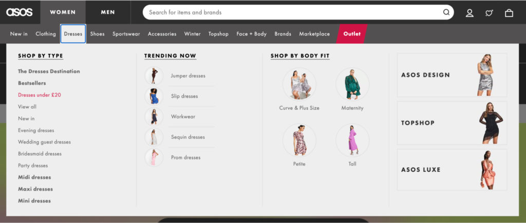 Screenshot of Asos Product Page