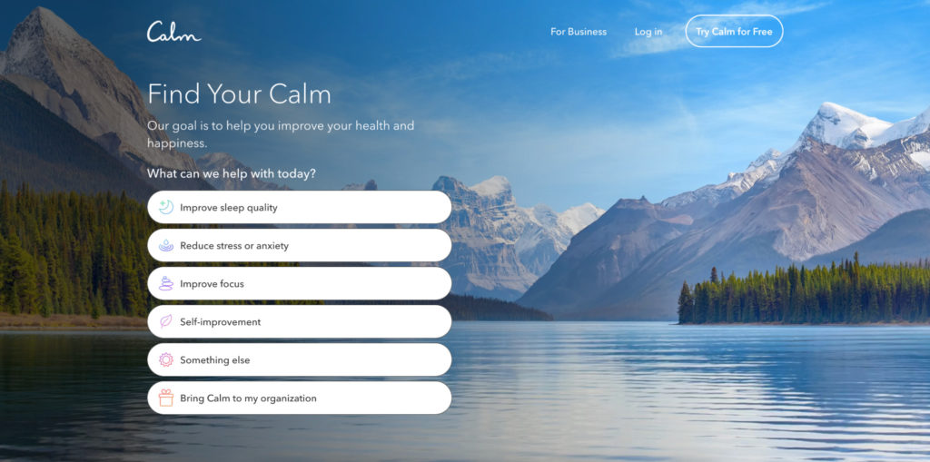Screenshot of Calm Homepage