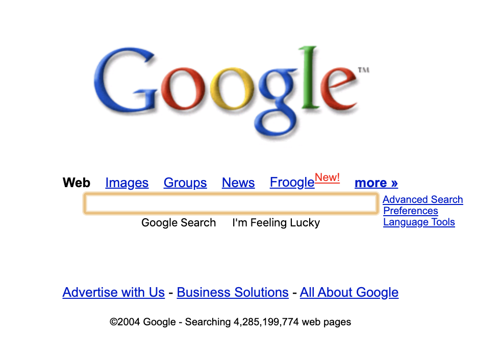 Screenshot of Google Homepage from 2004