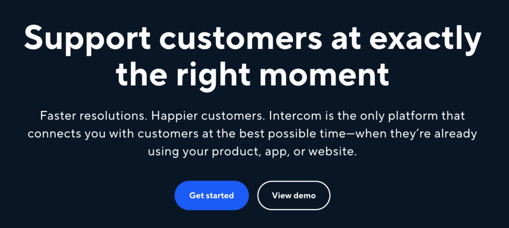 Screenshot of Intercom’s homepage