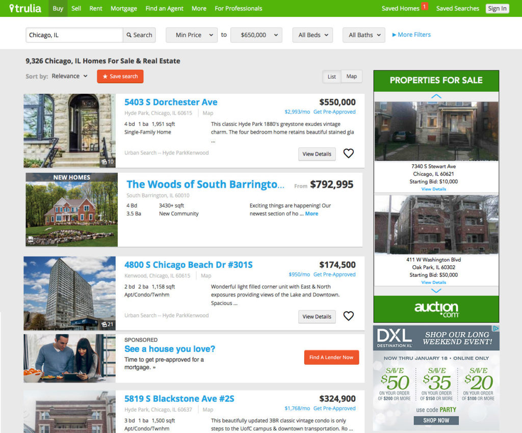 Screenshot of Trulia Desktop Site